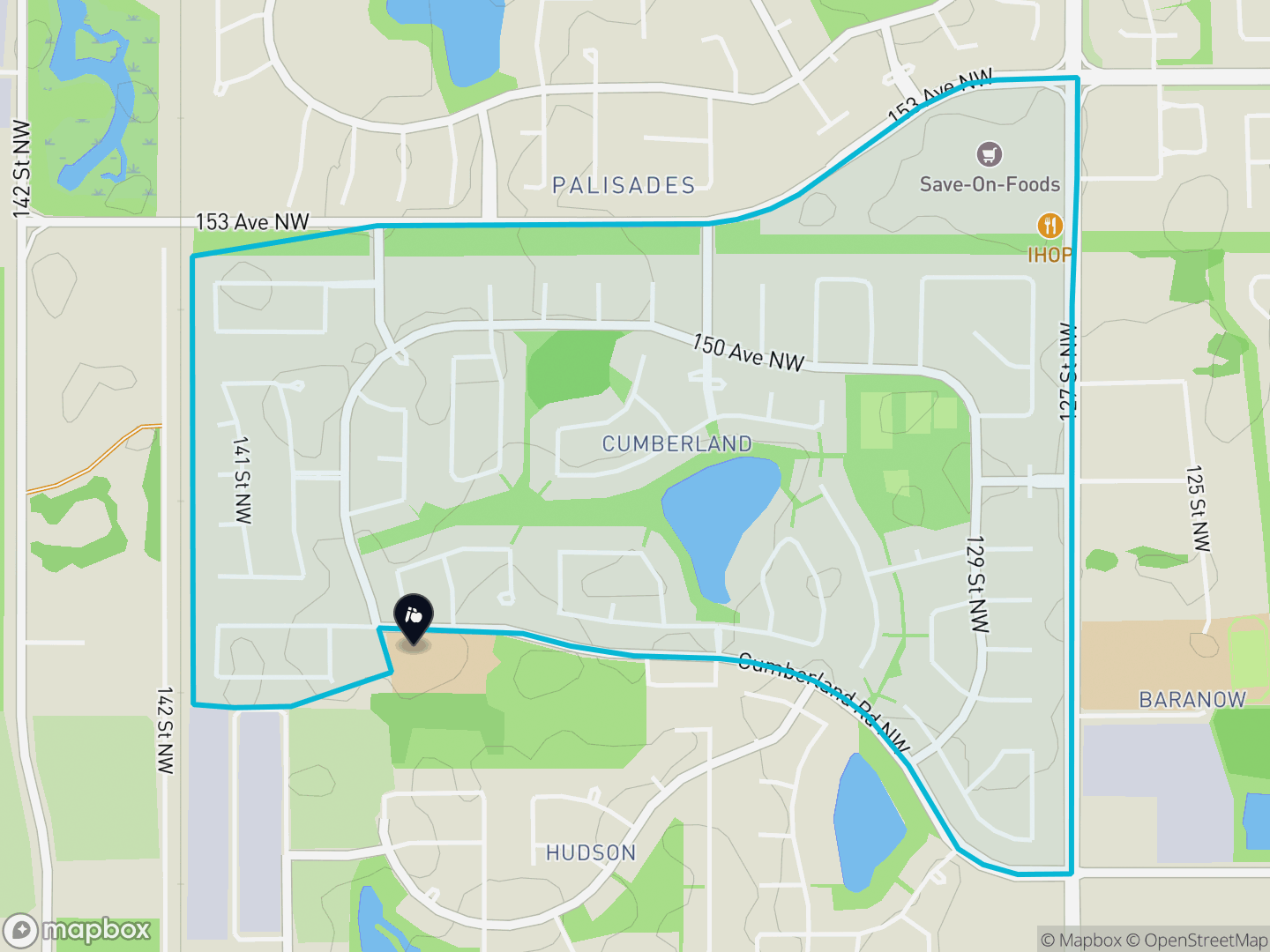 Map of Cumberland, Edmonton — neighbourhood boundary, 1 school, parks and surrounding streets.