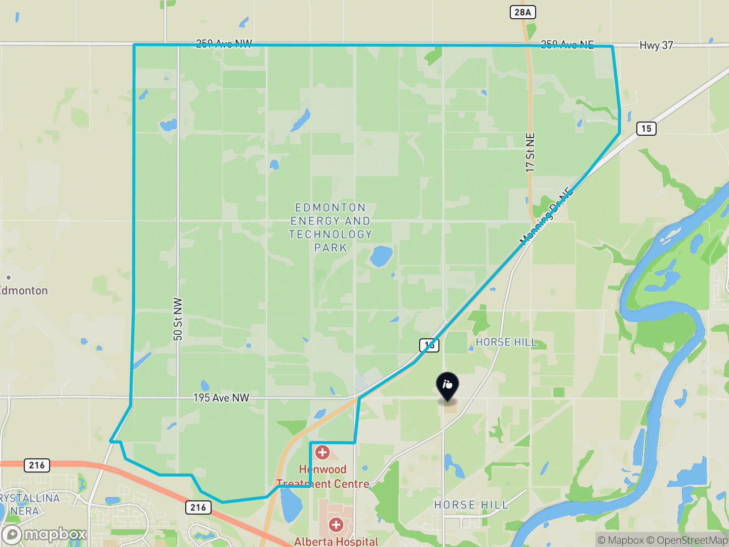 Map of Edmonton Energy And Technology Park, Edmonton — neighbourhood boundary, 1 school, parks and surrounding streets.