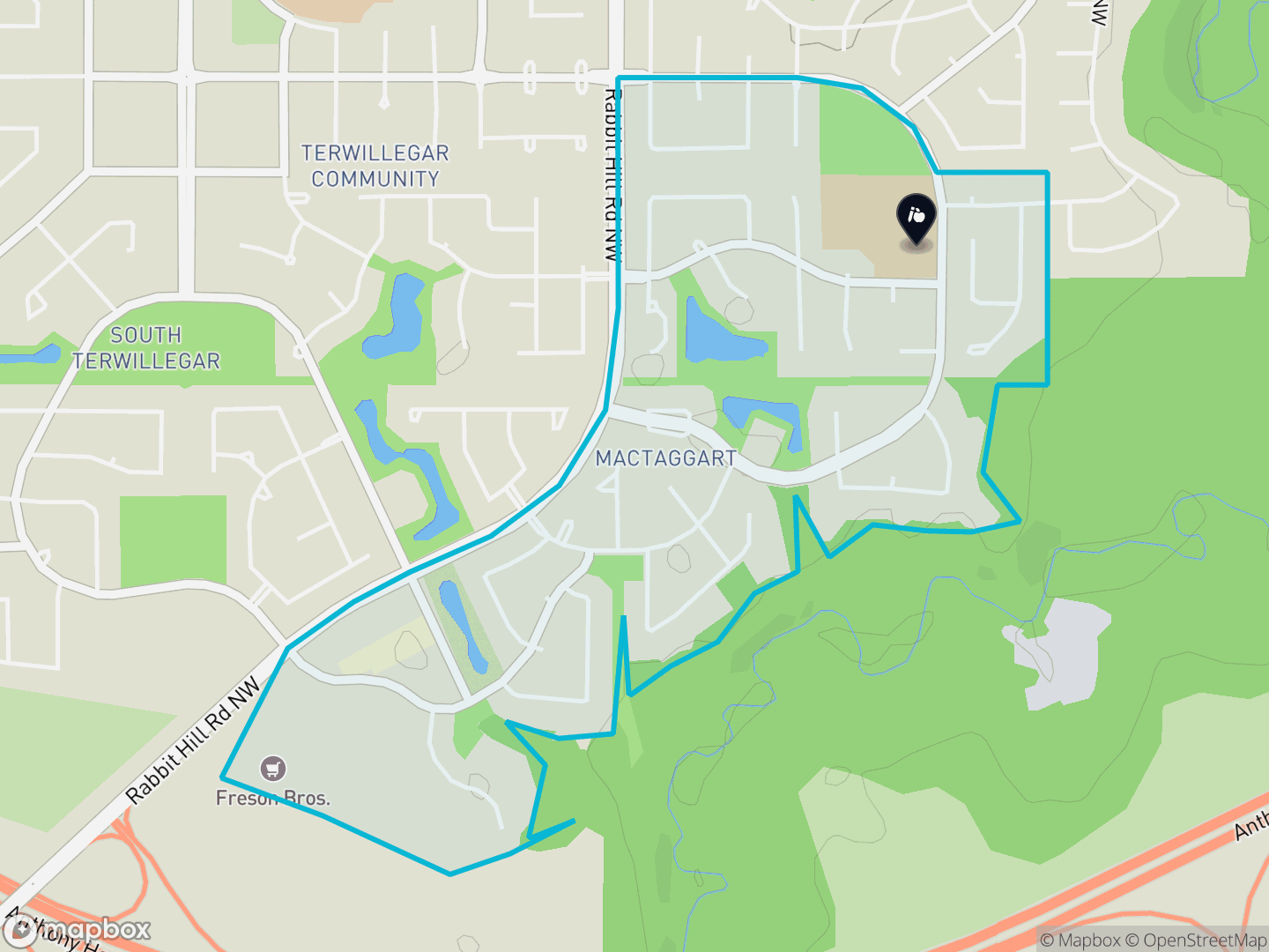 Map of Mactaggart, Edmonton — neighbourhood boundary, 1 school, parks and surrounding streets.