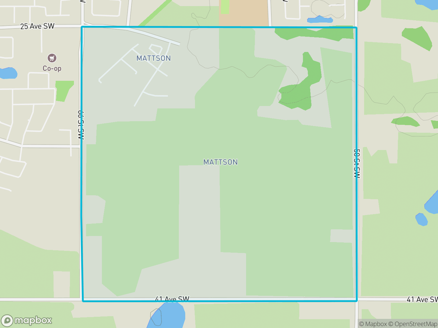 Map of Mattson, Edmonton — neighbourhood boundary, parks and surrounding streets.