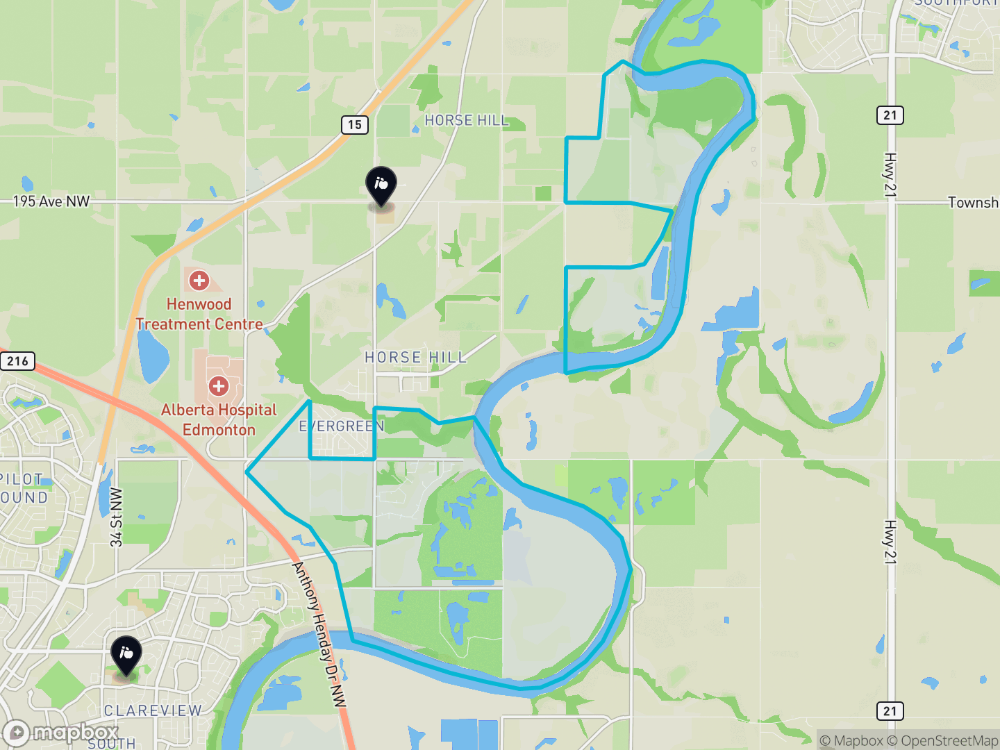 Map of Quarry Ridge, Edmonton — neighbourhood boundary, 2 schools, parks and surrounding streets.