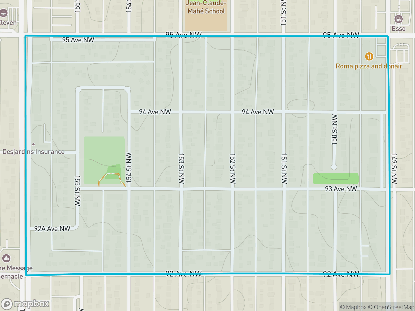 Map of Sherwood, Edmonton — neighbourhood boundary, parks and surrounding streets.
