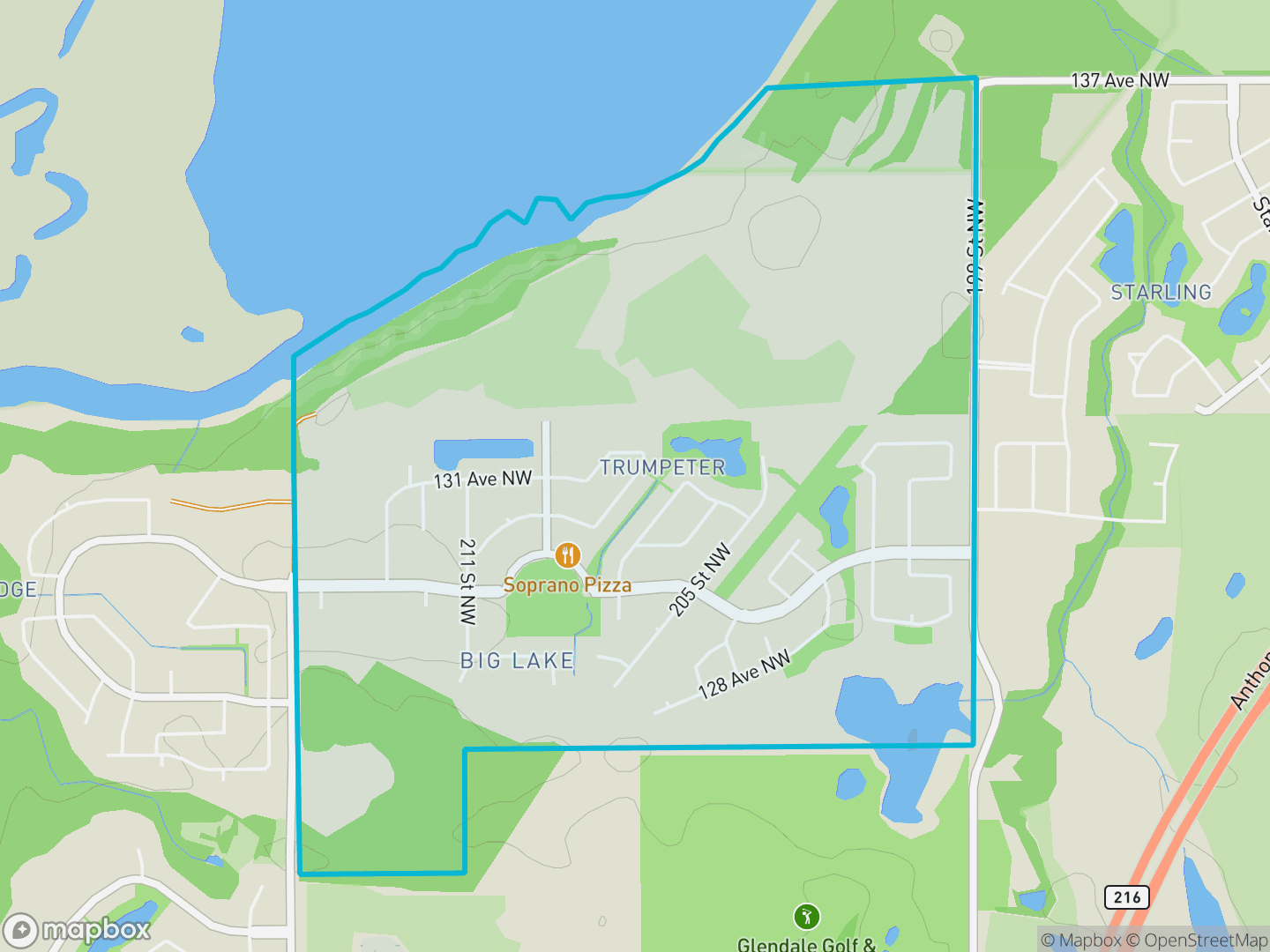 Map of Trumpeter Area, Edmonton — neighbourhood boundary, parks and surrounding streets.